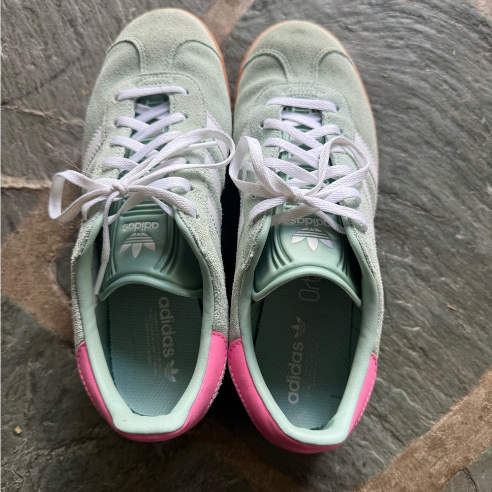 Adidas Women's Pastel Green and Pink Sneakers